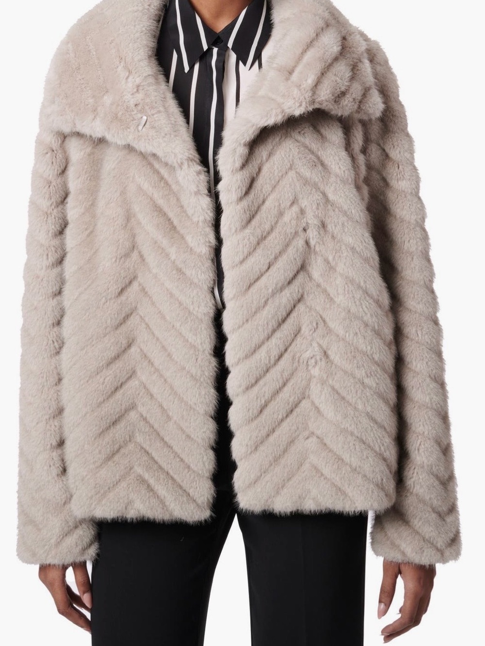 NWT Bernardo Chevron Faux-Fur Jacket